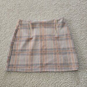 LELIS Plaid Woven Mini Skirt Straight Pencil Beige Brown Black Size M